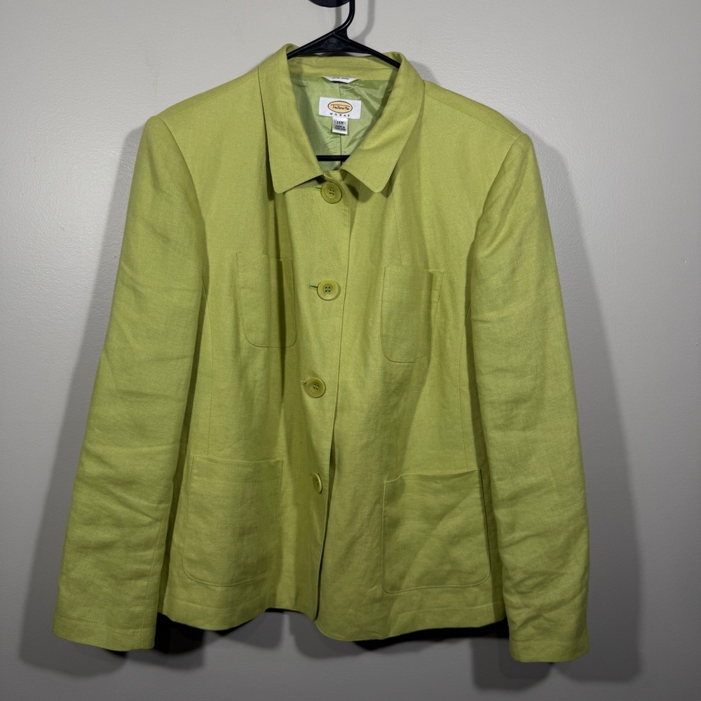 Chartreuse Linen Blazer Talbots Irish Linen Jacket Quiet Luxury Trend sz‎ 14w